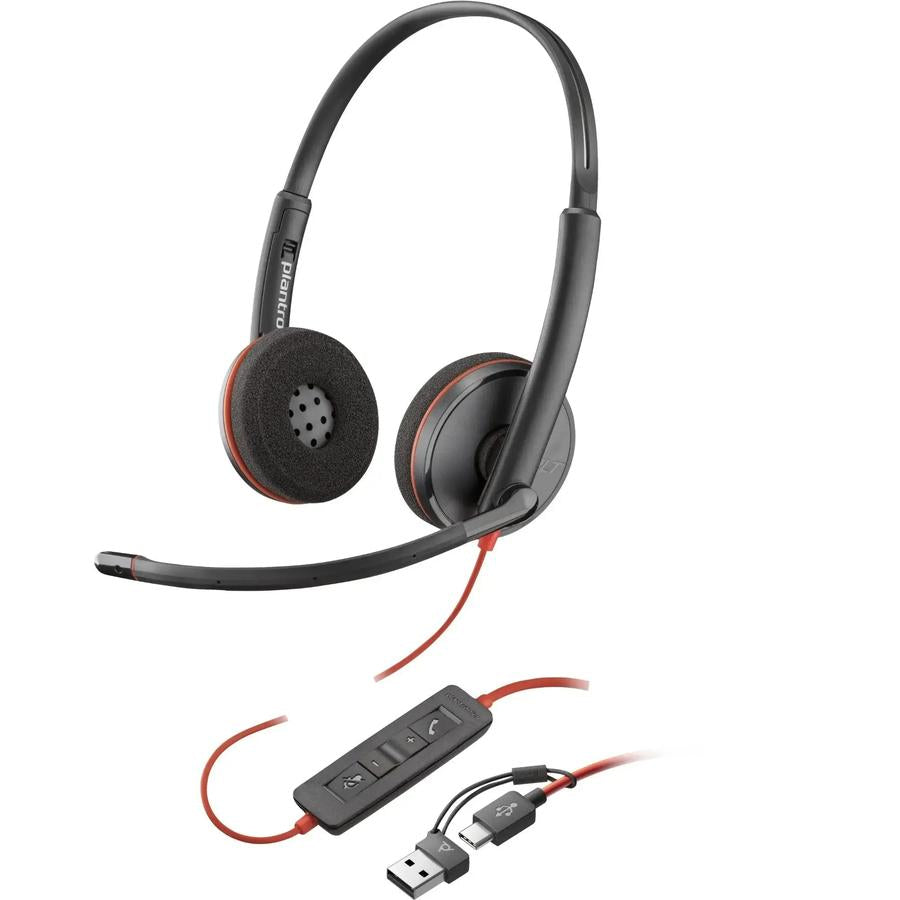 POLY Blackwire 3220 Stereo USB-C Headset +USB-C/A Adapter POLY